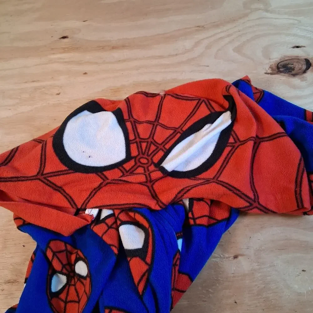 Spiderman Boys Pajamas Sz M Hooded One Piece Full Zip Sleepwear Marvel Red Blue